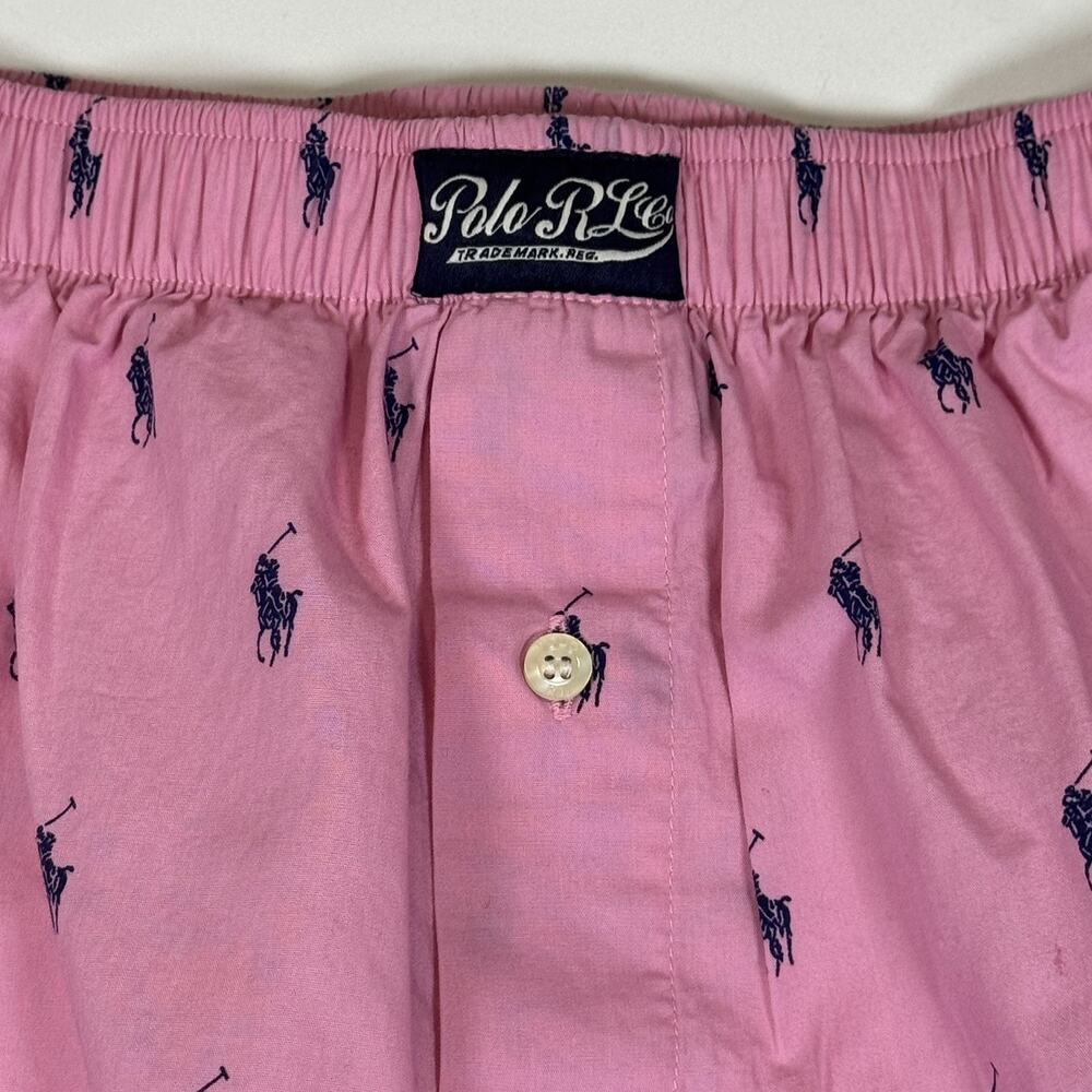 Polo Ralph Lauren Men’s Woven Boxer Shorts Underwear Logo Print Pink/Blue Large